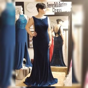 Blue velvet evening gown
